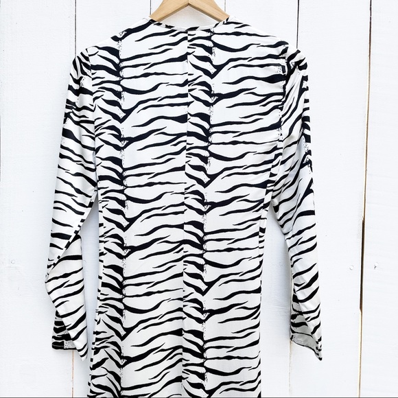 RIXO London Betty Mono Tiger Long Sleeve Wrap Dress Zebra Animal Print Women XS - Picture 10 of 14